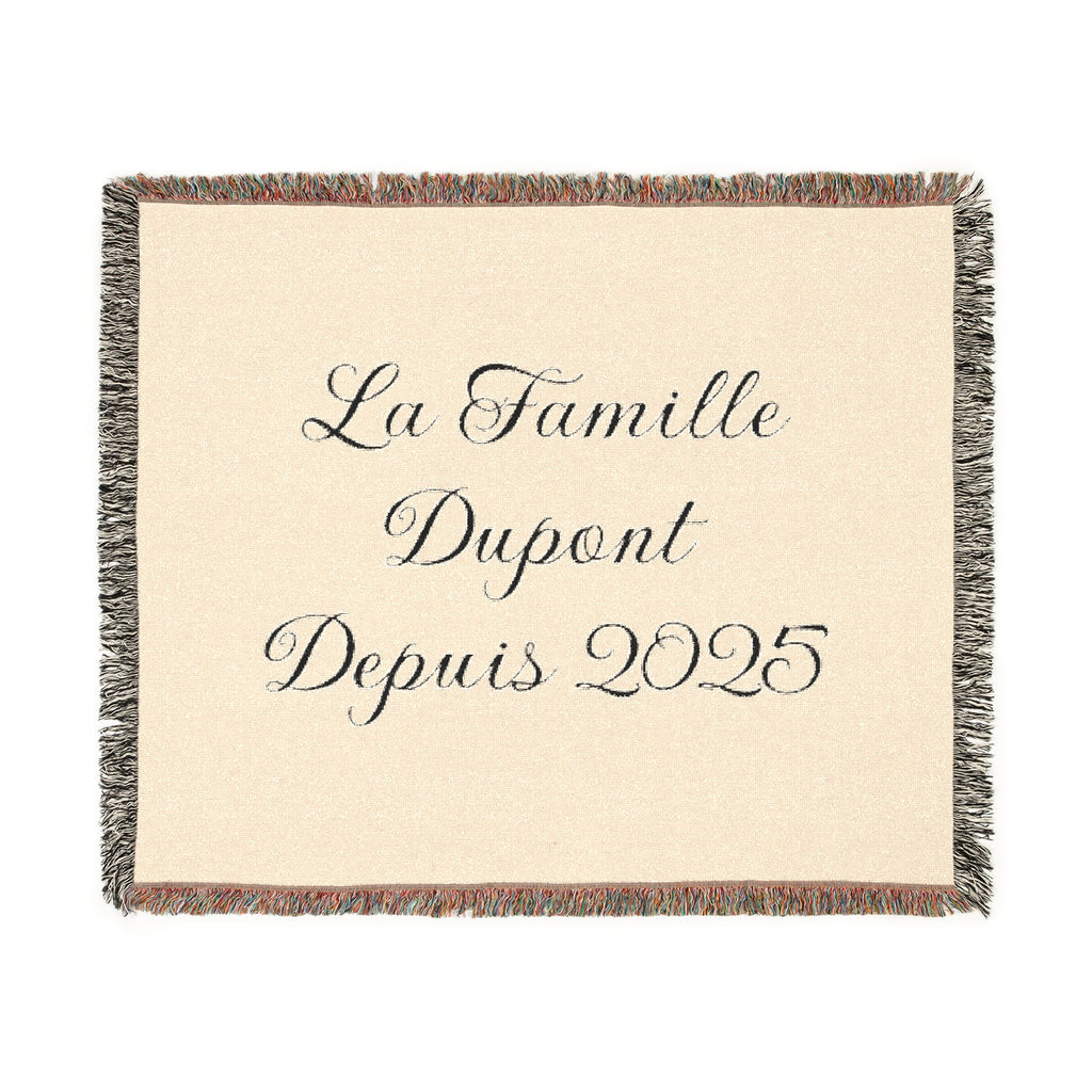 Couverture tissée personnalisée avec nom de famille et année