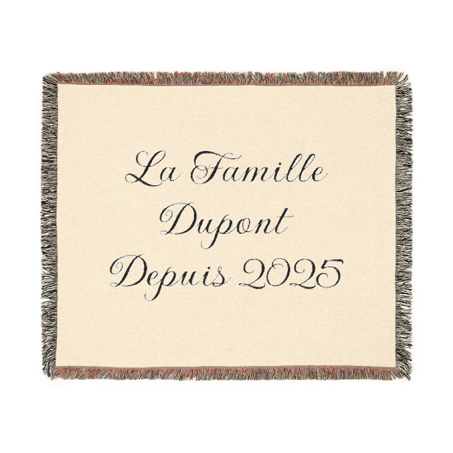 Couverture tissée personnalisée avec nom de famille et année