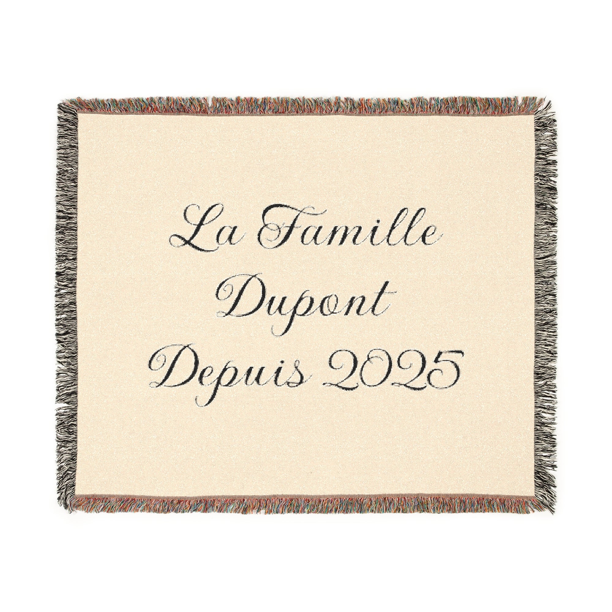 Couverture tissée personnalisée avec nom de famille et année