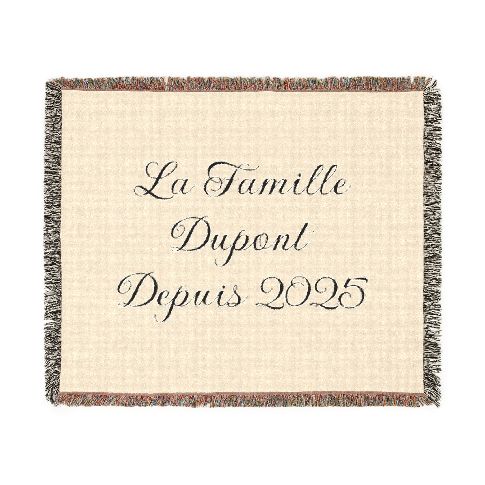 Couverture tissée personnalisée avec nom de famille et année