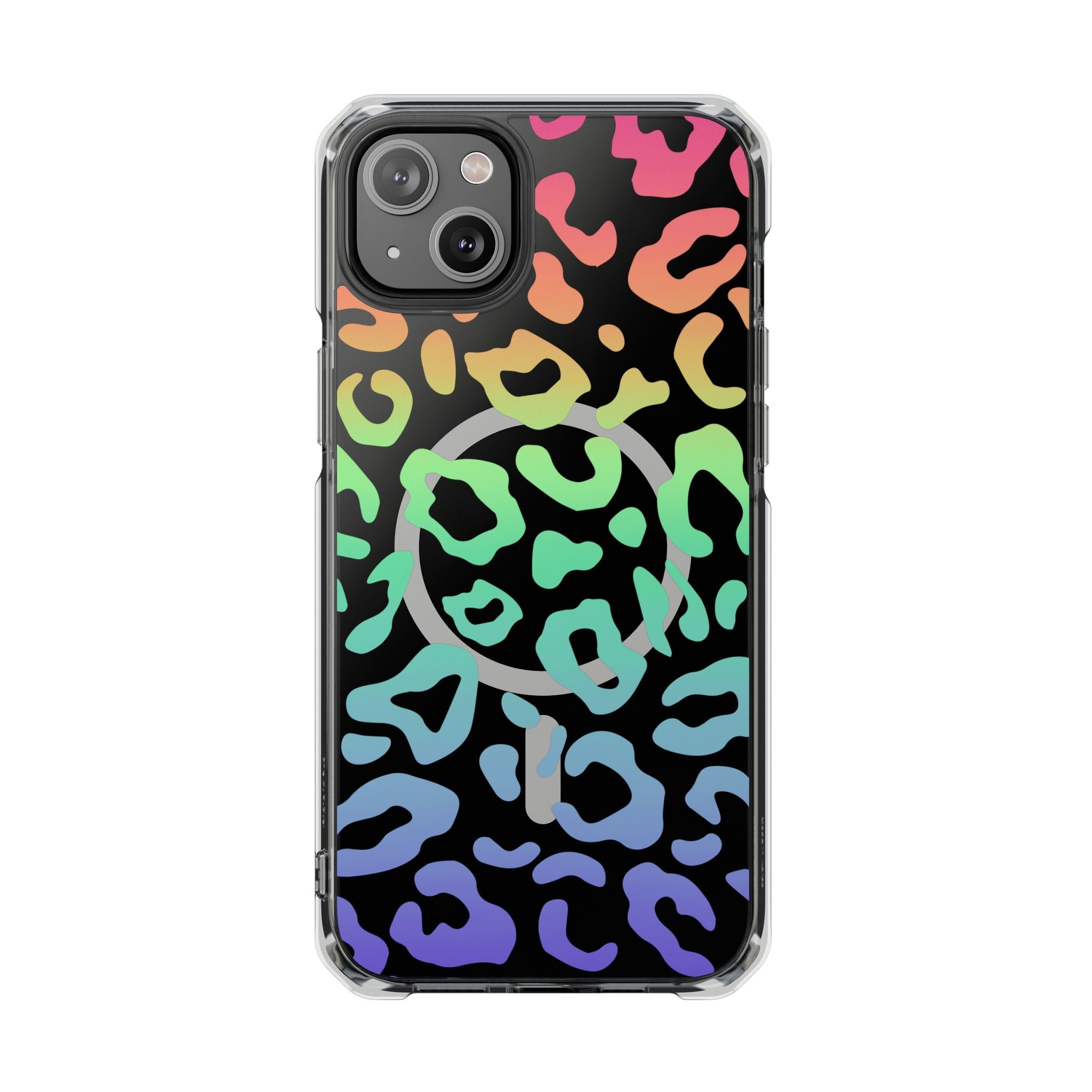 Bespattered Facade Bright Rainbow Leopard MagSafe Clear Impact Case
