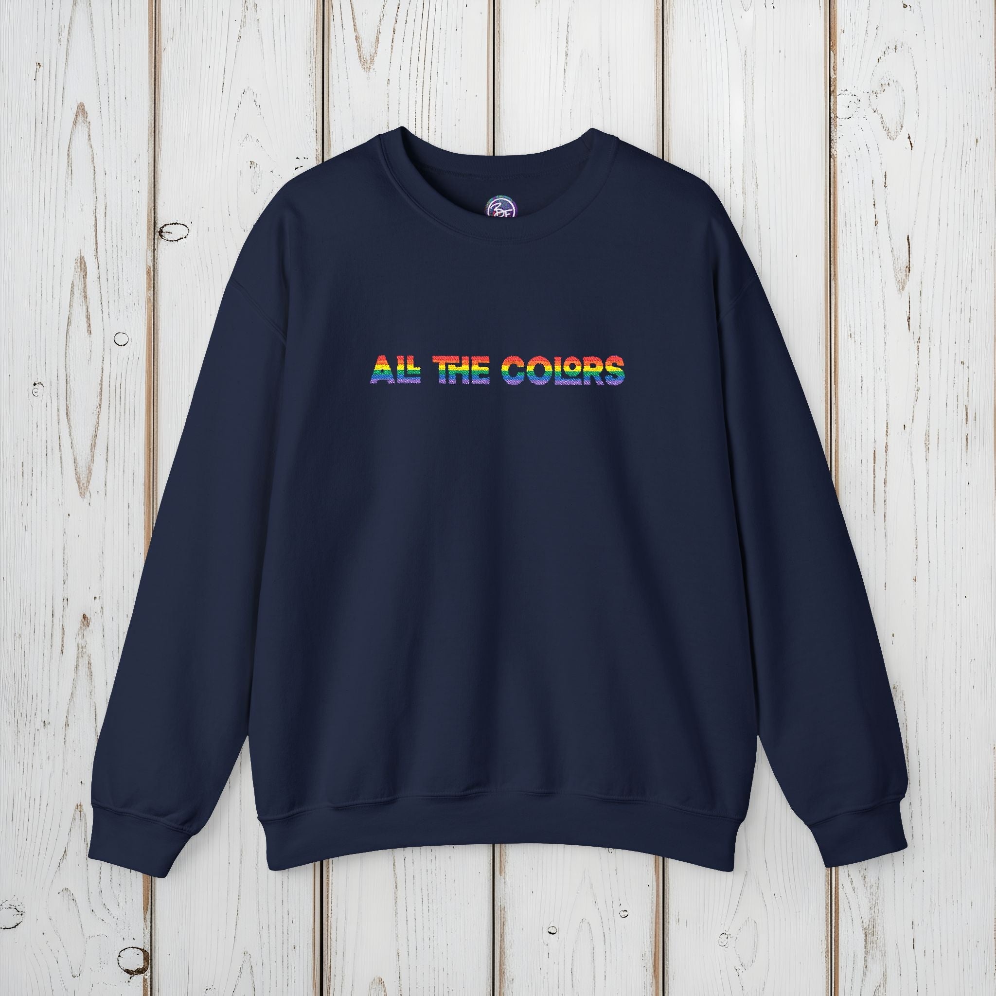 Bespattered Facade "All the Colors" Rainbow Embroidered Crewneck Sweatshirt