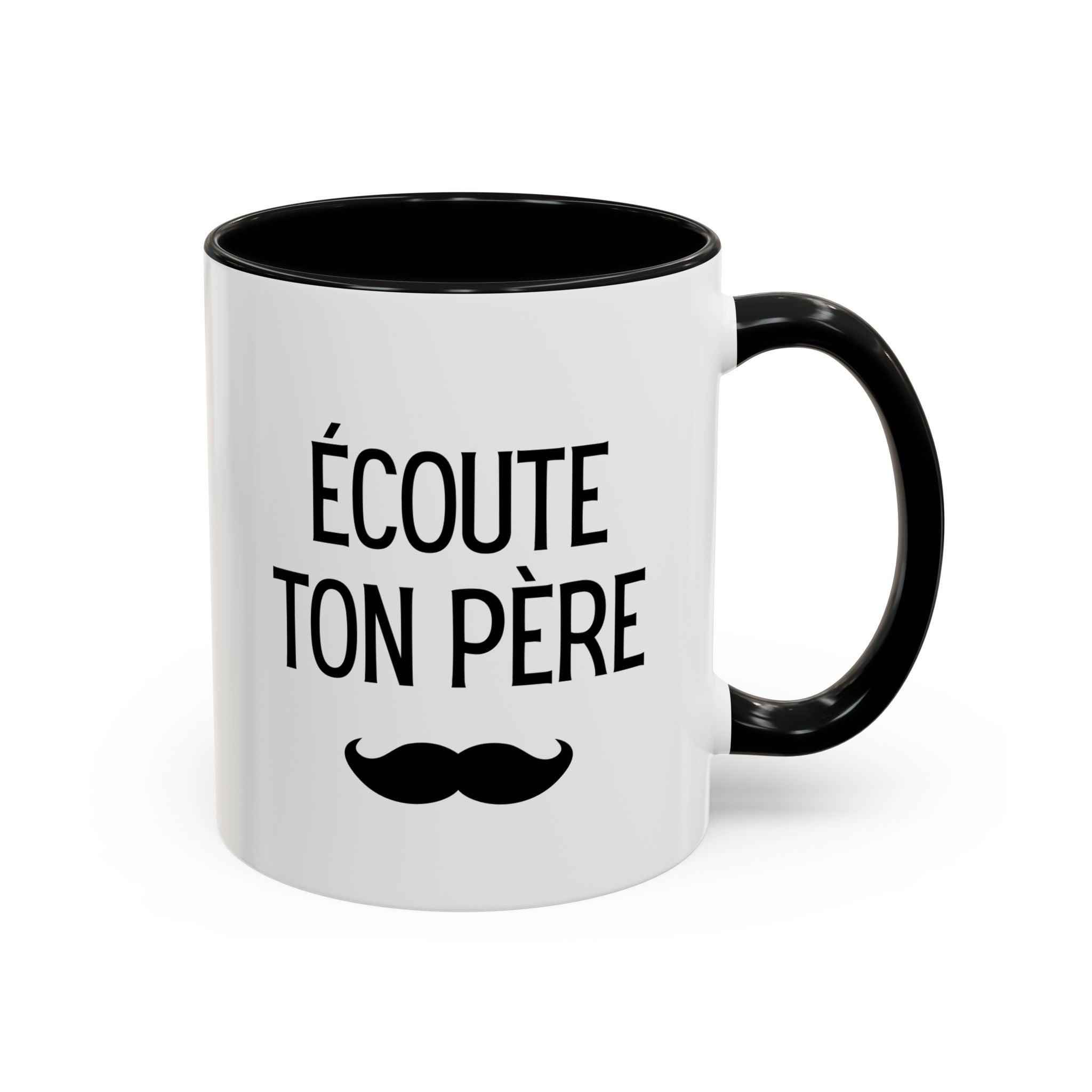 Ecoute Ton Père mug, Accent coffee mug, mustache design