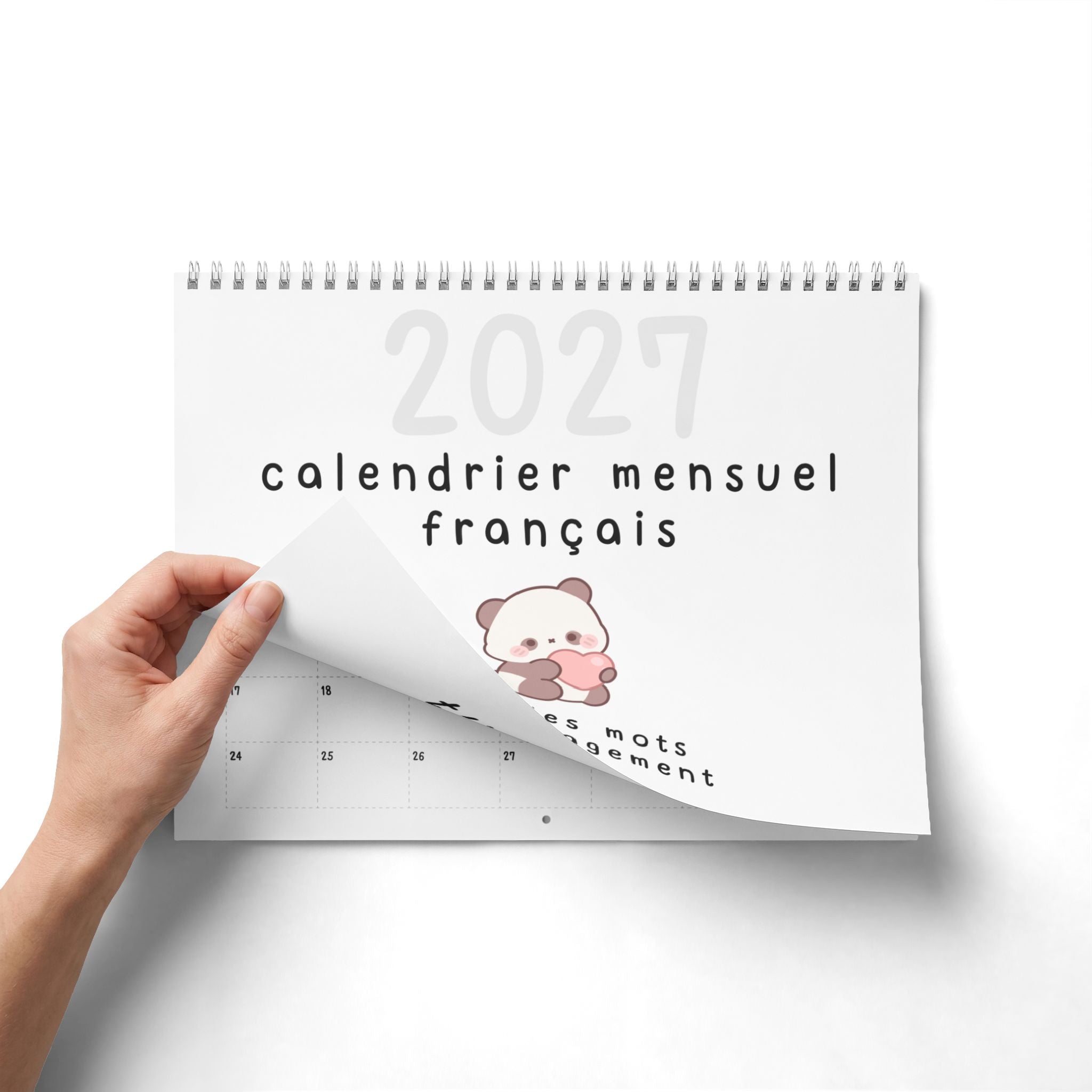 French motivational phrases kawaii Monthly Wall Calendar 2027, Cute Encouragement Calendar