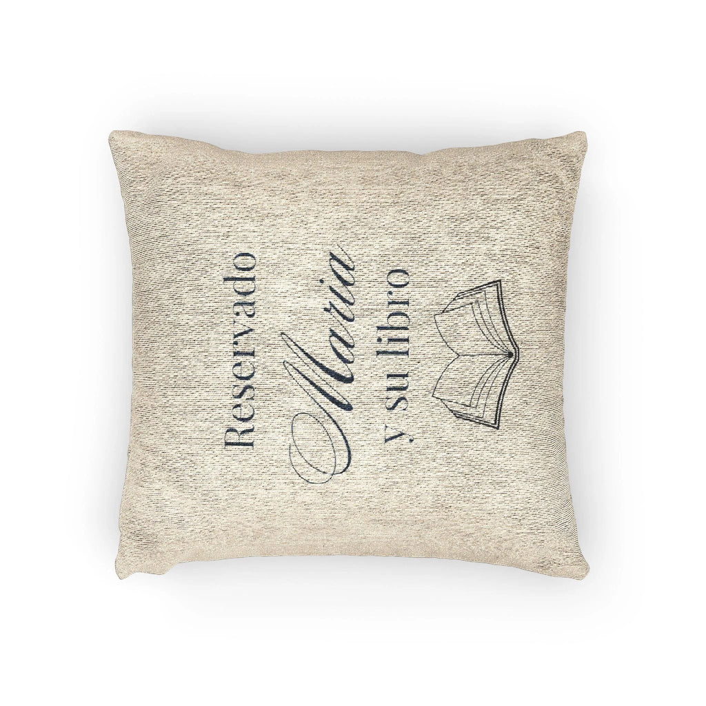 Reservado (nombre) y su libro Spanish Woven Pillow gift, Custom Name gift for Book lovers by Printify