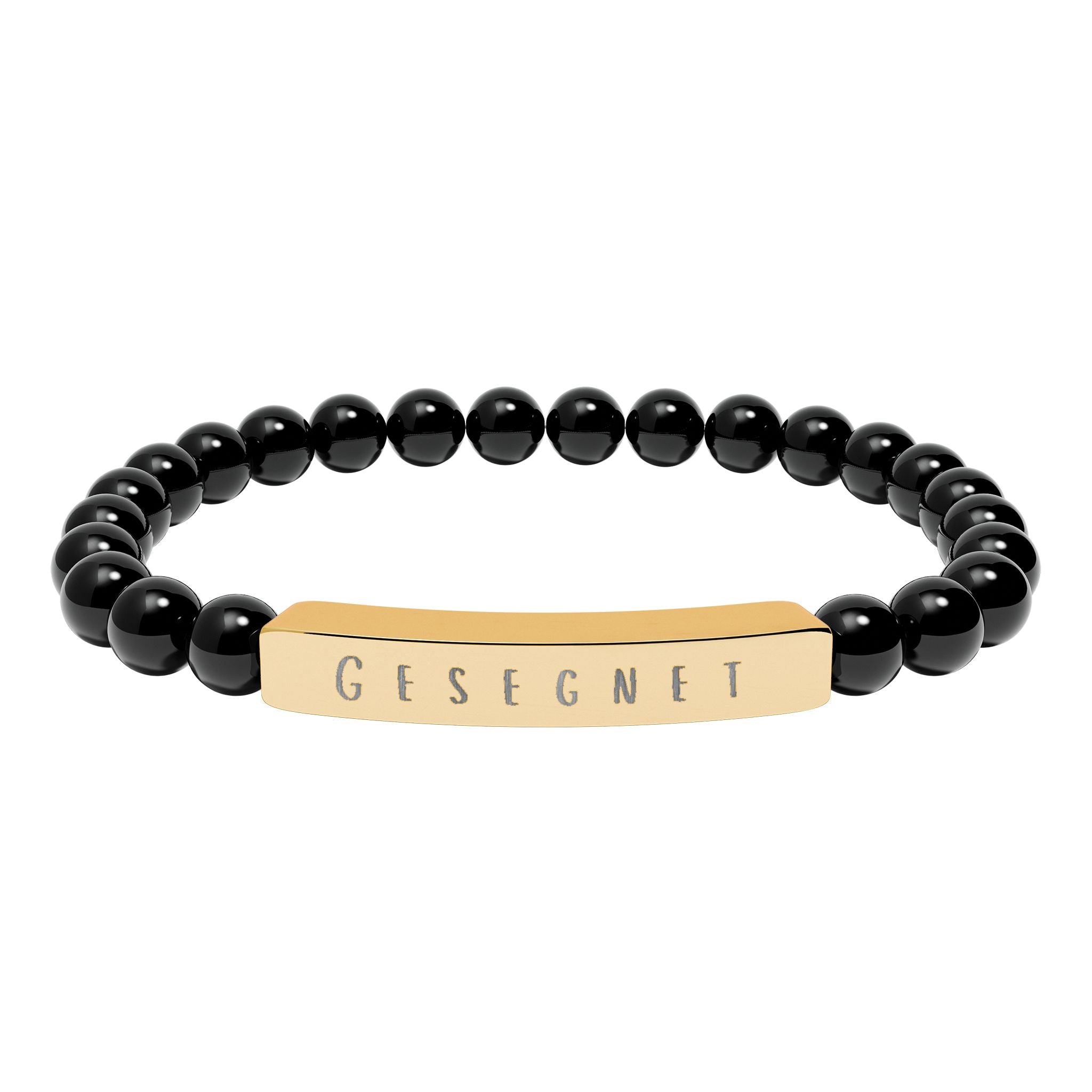 Gesegnet (Blessed) German Engravable Natural Stone Bar Bracelet — Stretch Gem Bead Bracelet