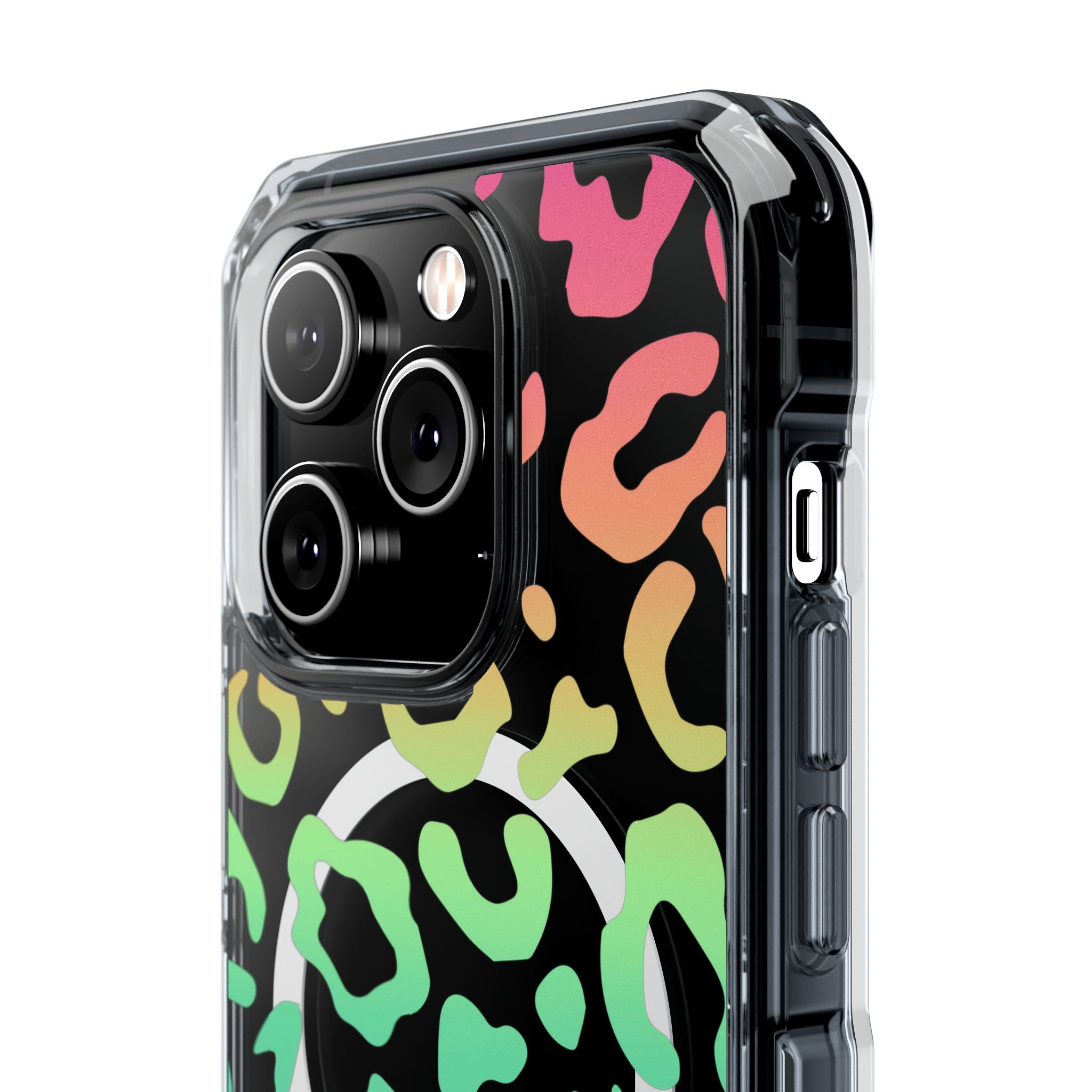 Bespattered Facade Bright Rainbow Leopard MagSafe Clear Impact Case
