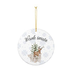 Wesole Swieta Woodland Animals Ornament, Polish Merry Christmas Ceramic Christmas Decoration by Printify