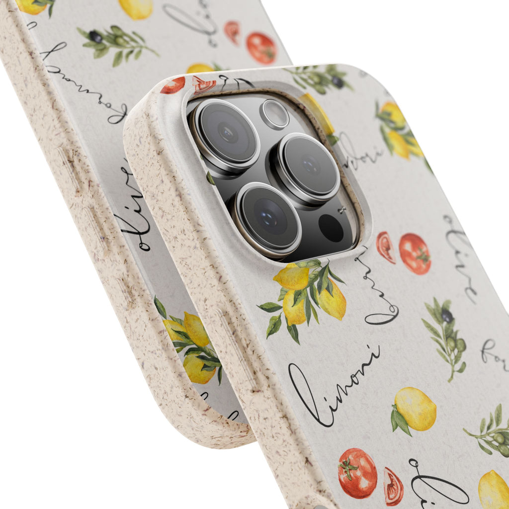 Italian cooking Eco friendly biodegradable phone case -Lemons & Tomatoes phone case | Biodegradable Cases