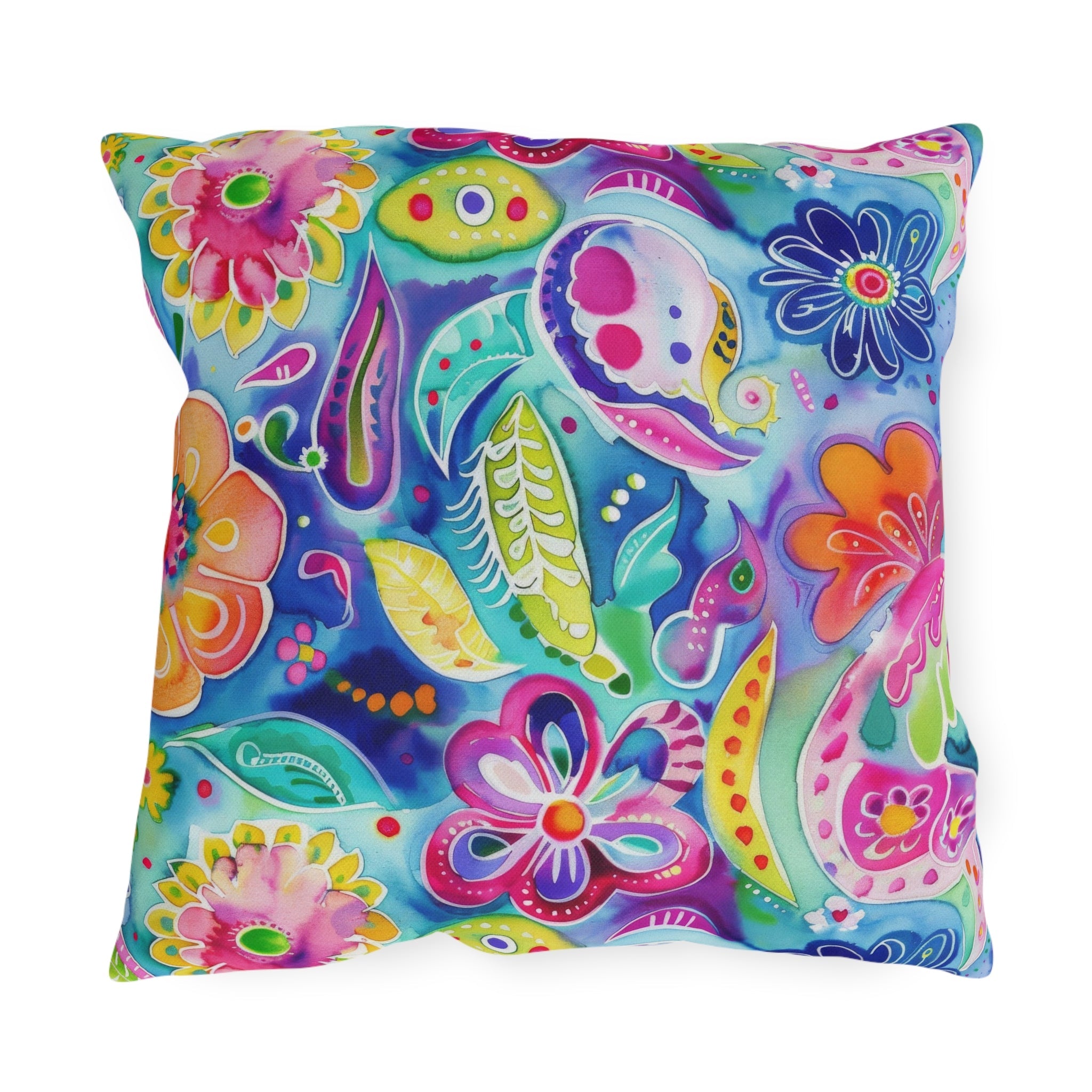 Bespattered Facade Colorful Flowers UV-Resistant Outdoor Pillows | 4 Sizes