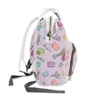 Pastel French Macarons Print Diaper Backpack with French phrases, Cute Pastel Baby Bag for New Parents