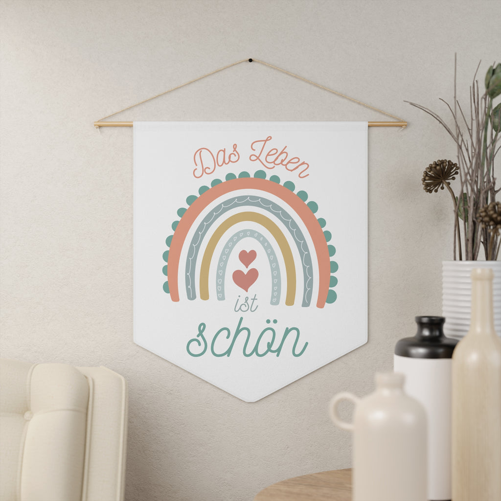 Das Leben ist schön German Rainbow Pennant Wall Art, Positive Affirmation Decor, Children's Room Wall Hanging, Gift for German speakers