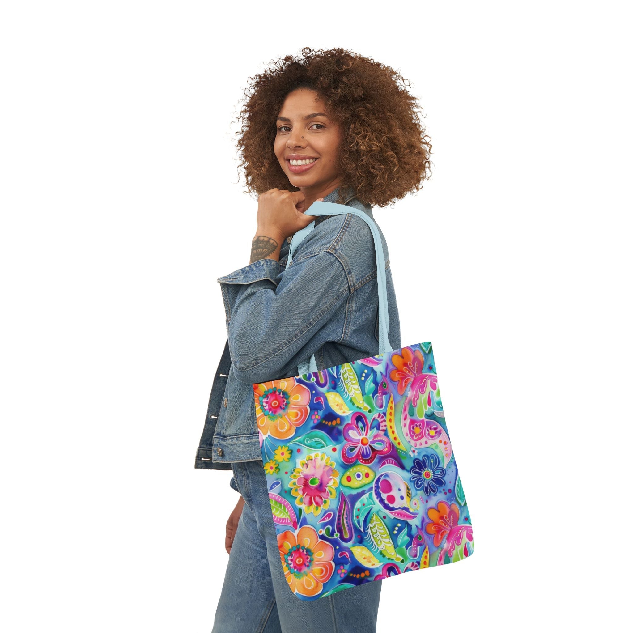 Bespattered Facade Colorful Flowers Canvas Tote Bag | 3 Sizes and 5 Strap Colors