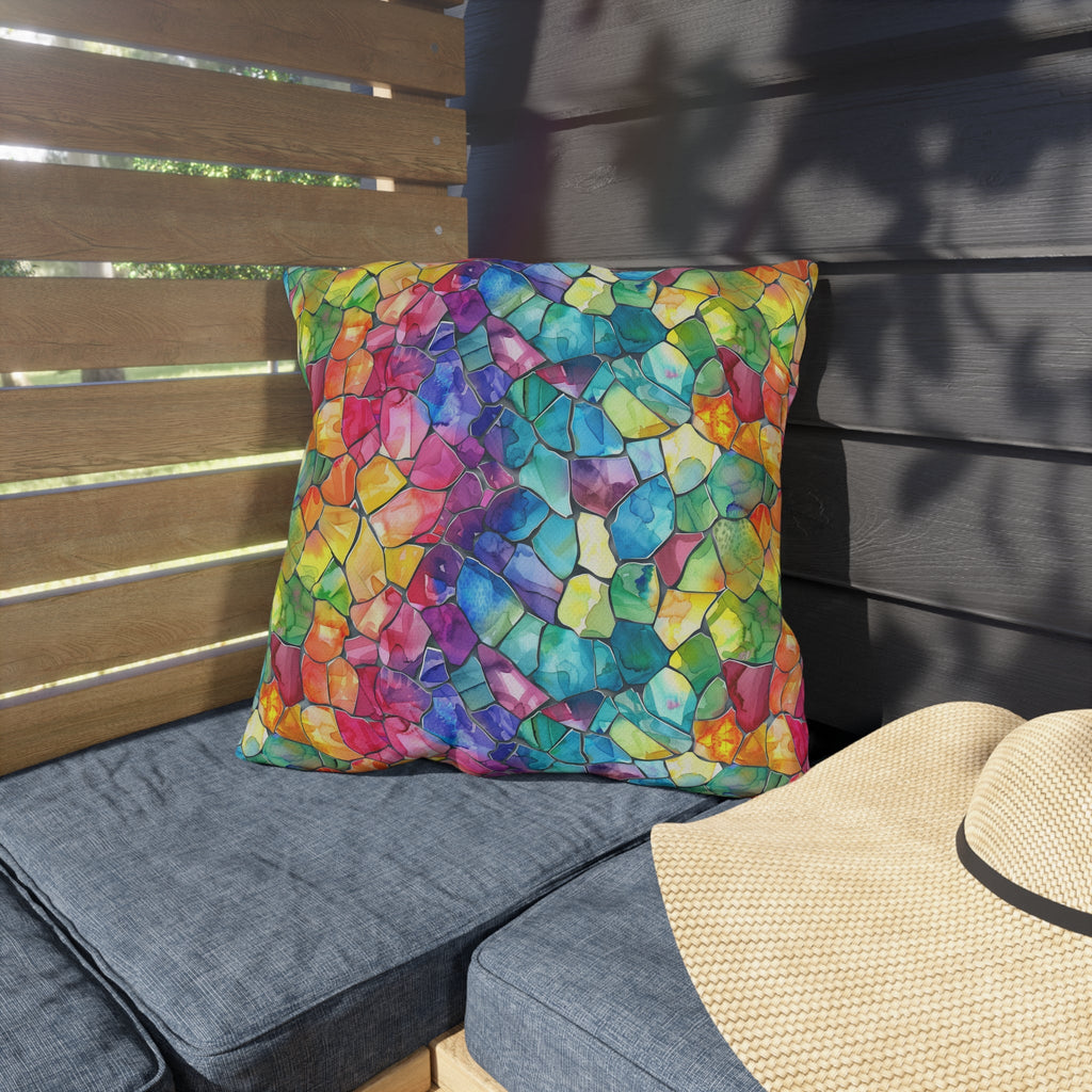 Bespattered Facade Rainbow Mosaic UV-Resistant Outdoor Pillows | 4 Sizes
