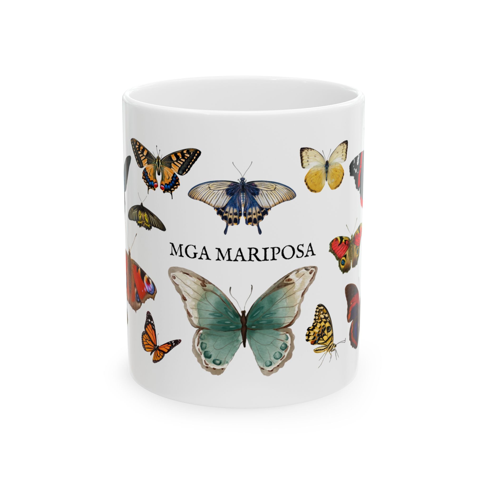 Mga Mariposa Filipino butterfly Vintage Style Ceramic Mug, Colorful insect Design, 11oz and 15oz
