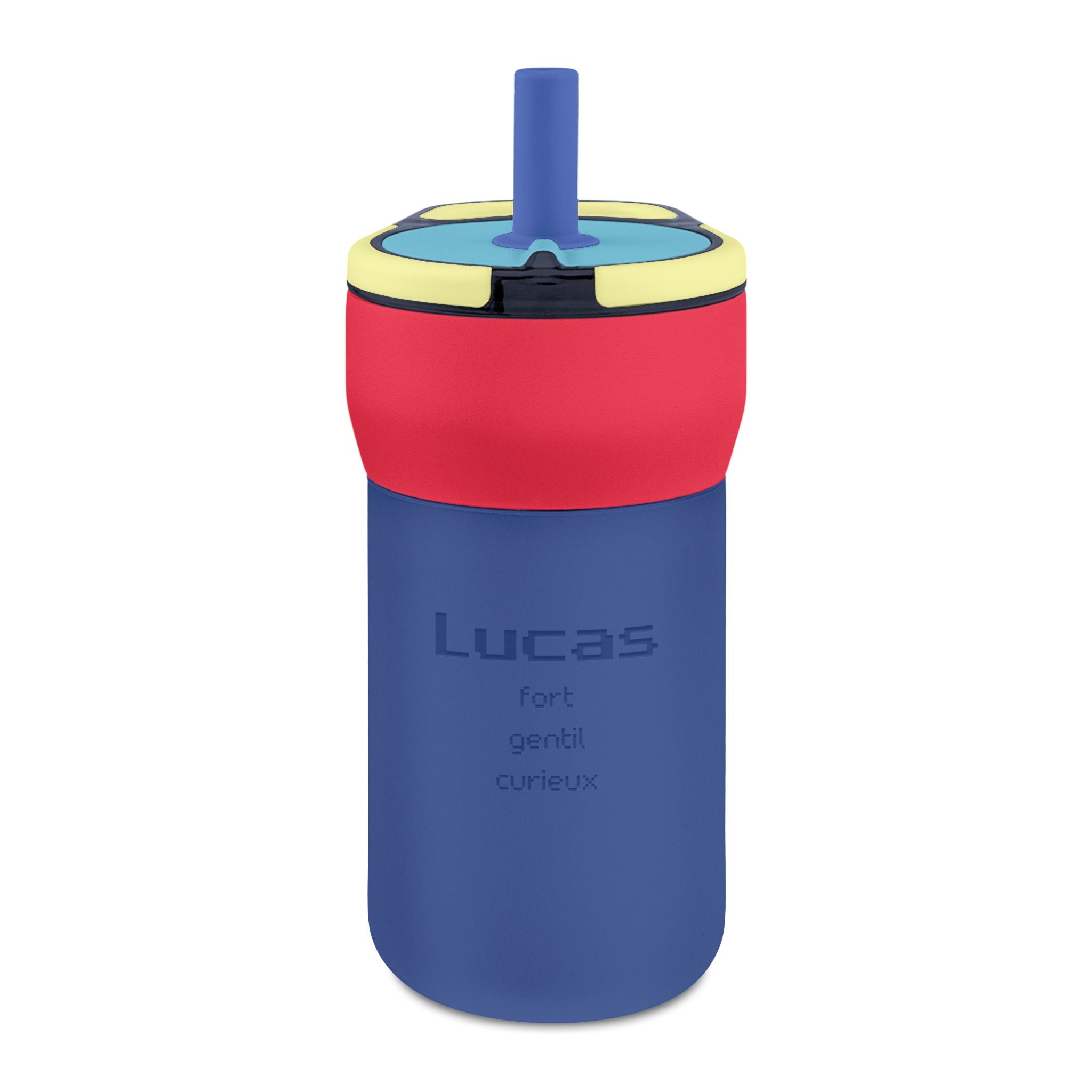 Customized engraved French Kids' name and adjectives Leakproof Straw Tumbler – Personalized Engraved 12oz Spill‑Proof Cup with pixelated font