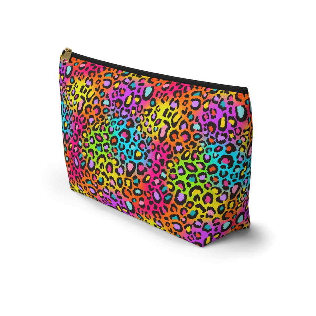 Bespattered Facade Neon Rainbow Leopard Accessory Pouch With T-Bottom | 2 Sizes