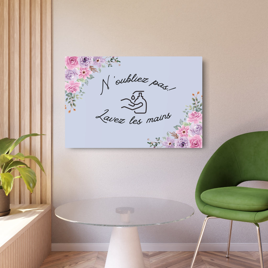 N'oubliez pas lavez les mains metal Floral Bathroom Sign