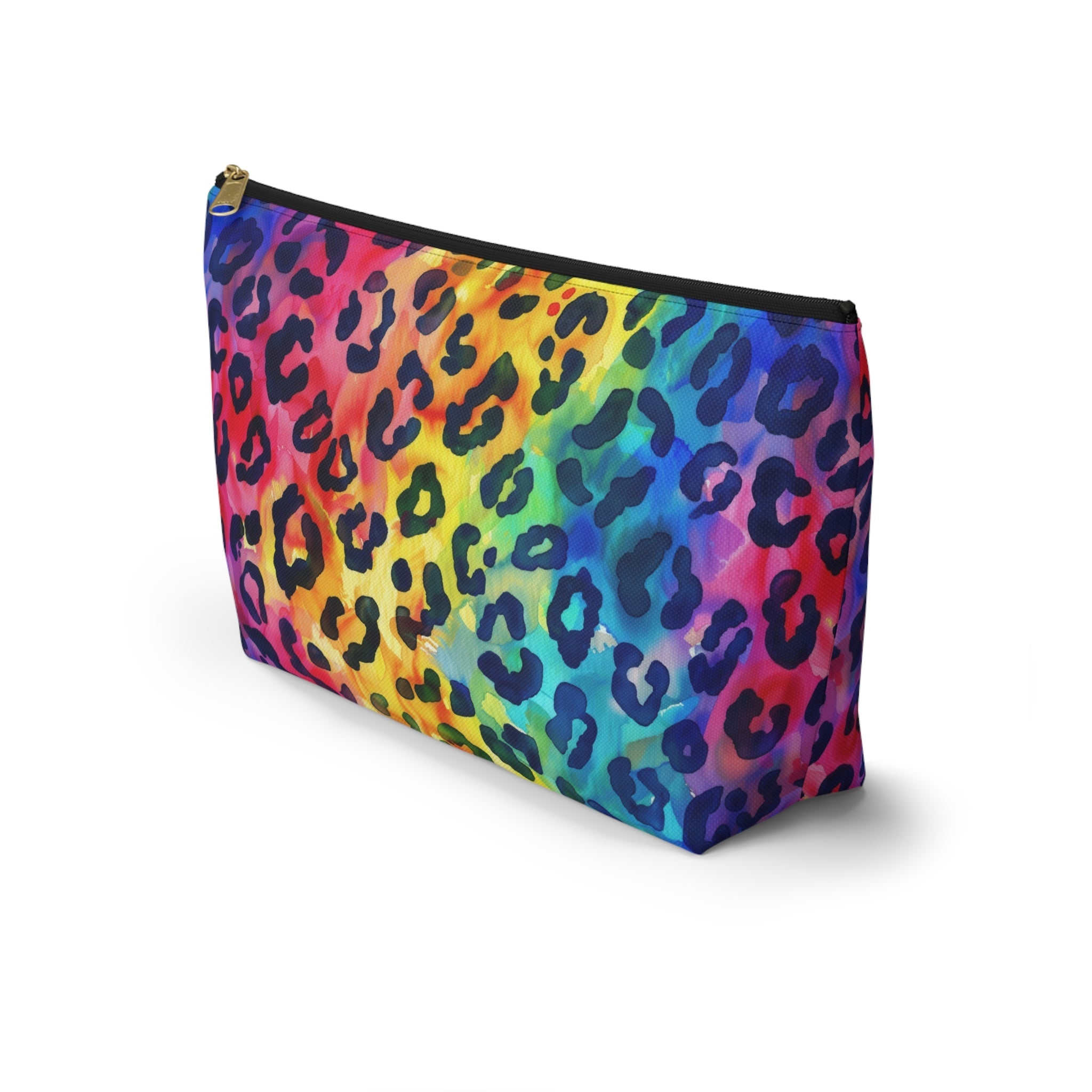 Bespattered Facade Rainbow Watercolor Leopard Accessory Pouch With T-Bottom | 2 Sizes