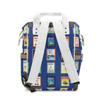 Great Lakes blue Michigan Postage Stamps Diaper Backpack, Blue Travel Stamp Print Multifunctional Baby Bag for Michganders