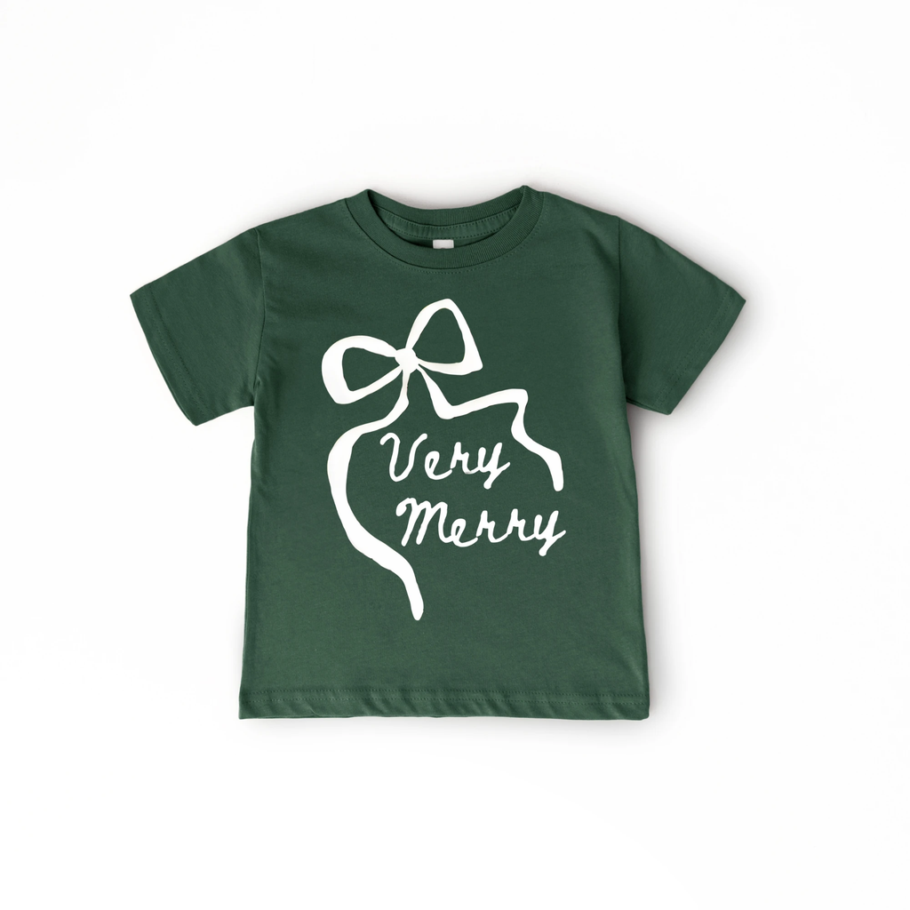 Very Merry toddler and youth bow tee shirt, Christmas collection by Benny and Ray Apparel