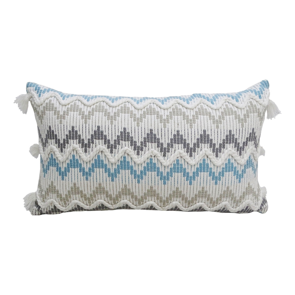 Chevron Throw Pillow for Sofa with Braid and Tassels 14"x24"