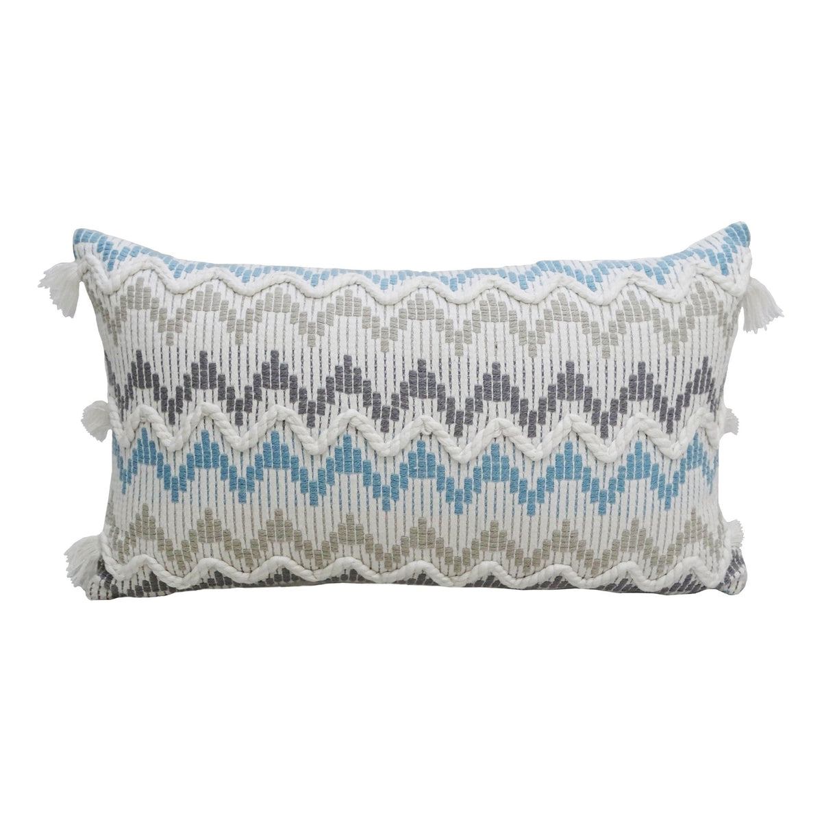 Chevron Throw Pillow for Sofa with Braid and Tassels 14"x24"