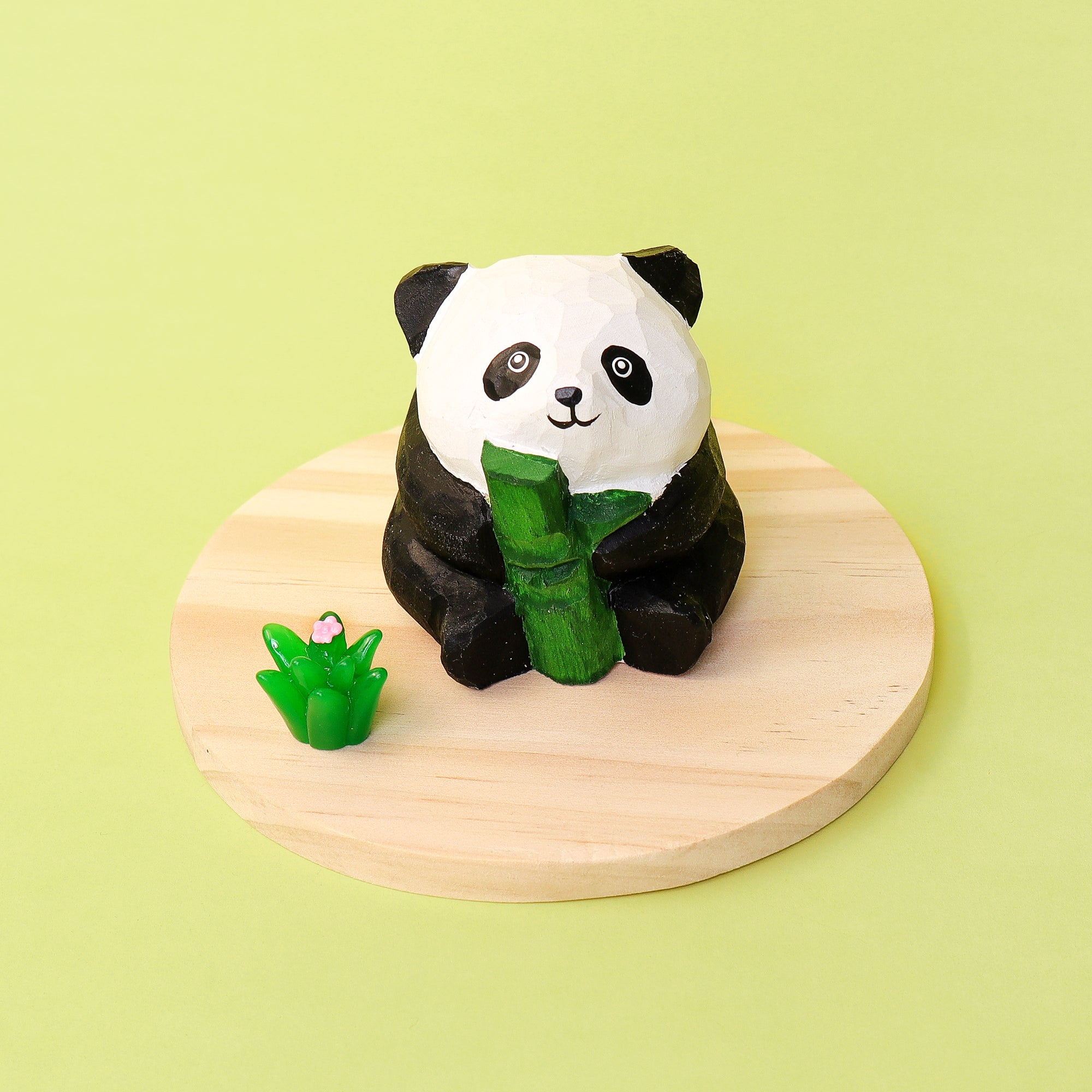 Hand-Carved Wooden Panda Figurine – Cute Handmade Decor with Mini Accessories