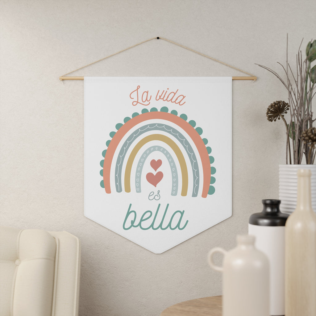 La vida es bella Spanish Rainbow Pennant Wall Art, Positive Affirmation Decor, Children's Room Wall Hanging, Gift for Spanish speakers