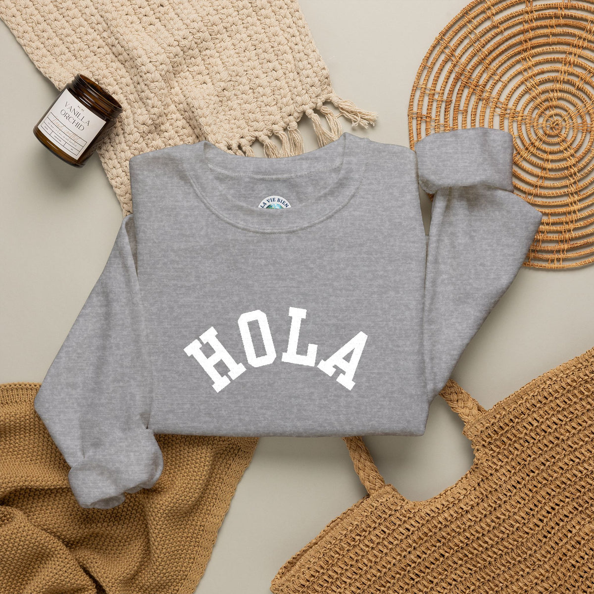 HOLA embroidered collegiate font Crewneck Sweatshirt - Gift for Spanish speakers