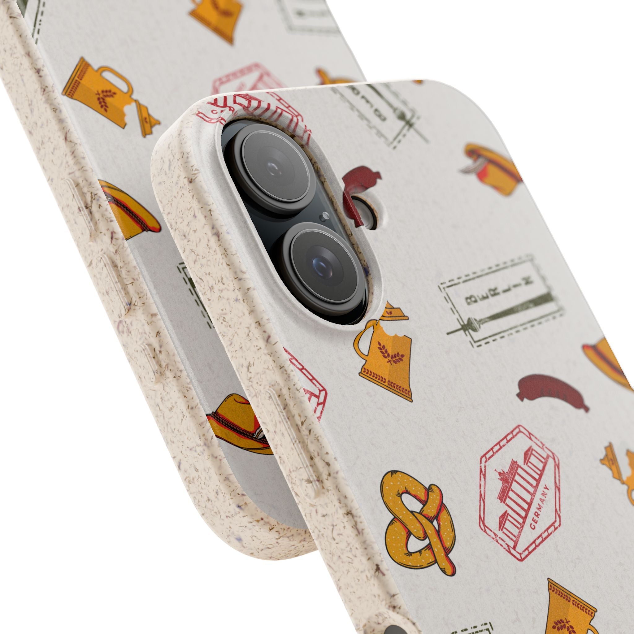 Biodegradable Phone Case with German goodies (Bavarian Pretzels, Beer Steins, hats, Fernsehturm tower & Berlin Stamps)