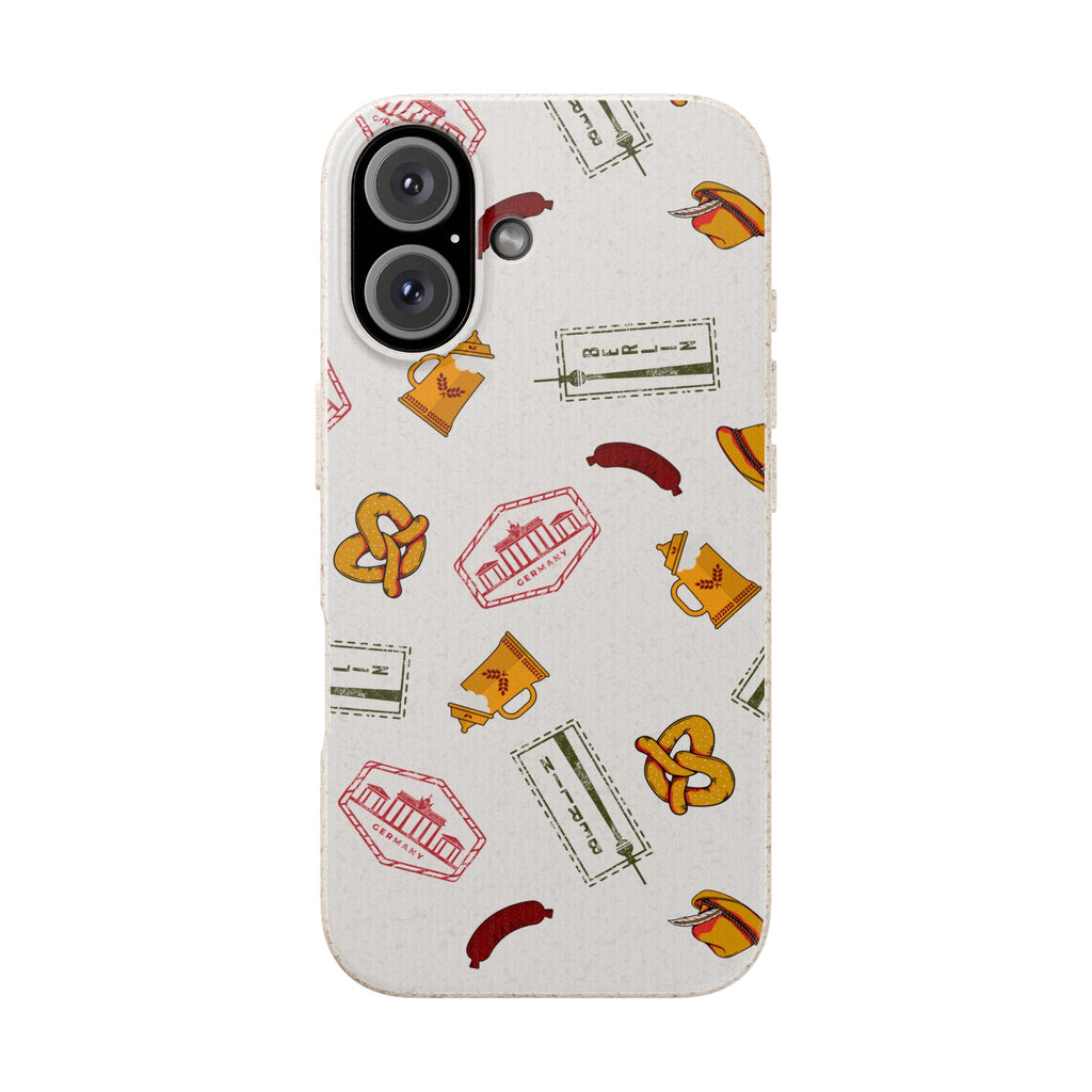 Biodegradable Phone Case with German goodies (Bavarian Pretzels, Beer Steins, hats, Fernsehturm tower & Berlin Stamps)