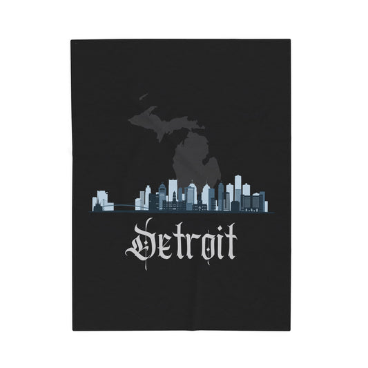 Detroit Michigan City Skyline Black Plush blanket