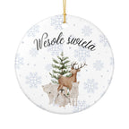 Wesole Swieta Woodland Animals Ornament, Polish Merry Christmas Ceramic Christmas Decoration by Printify