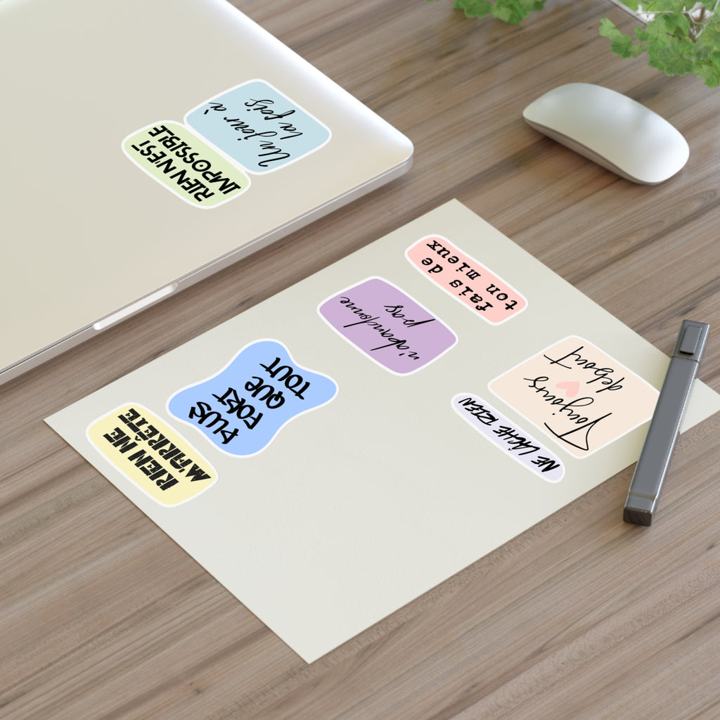 French Motivational Phrase Sticker Sheets | Pastel Quote Stickers