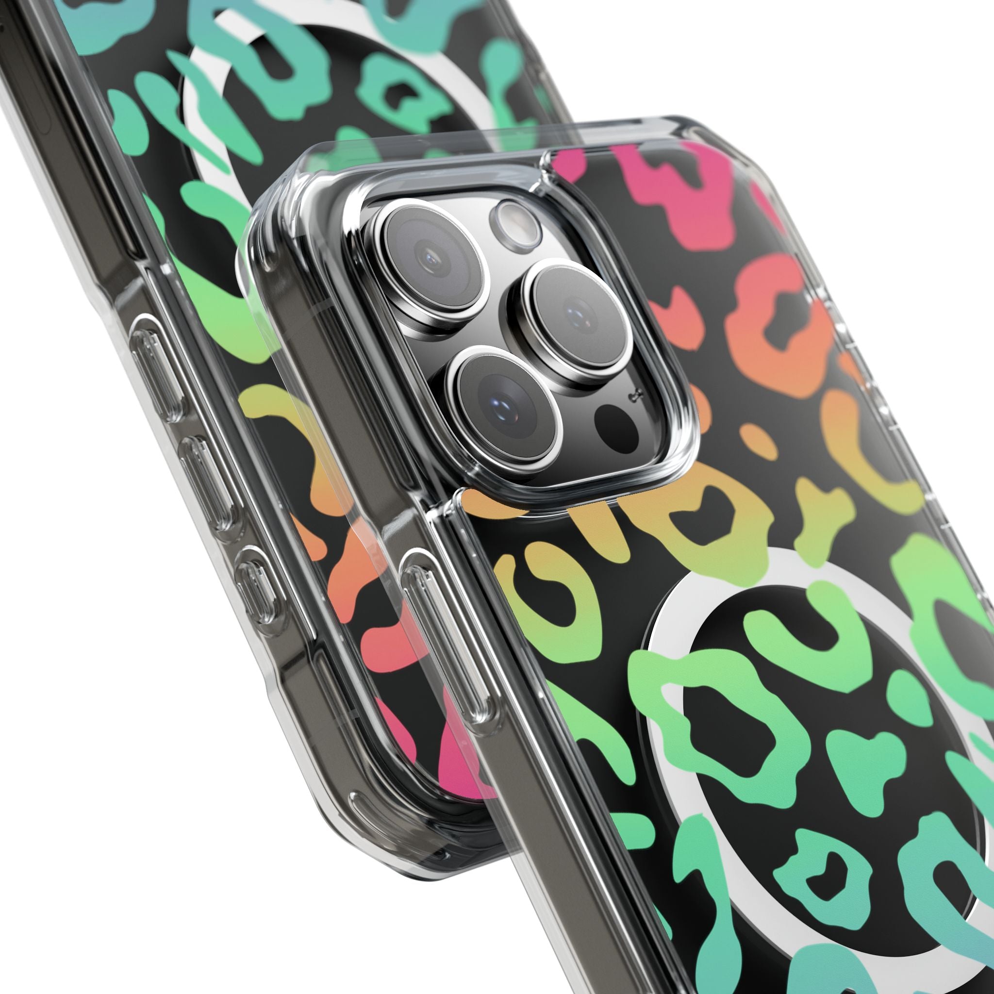 Bespattered Facade Bright Rainbow Leopard MagSafe Clear Impact Case