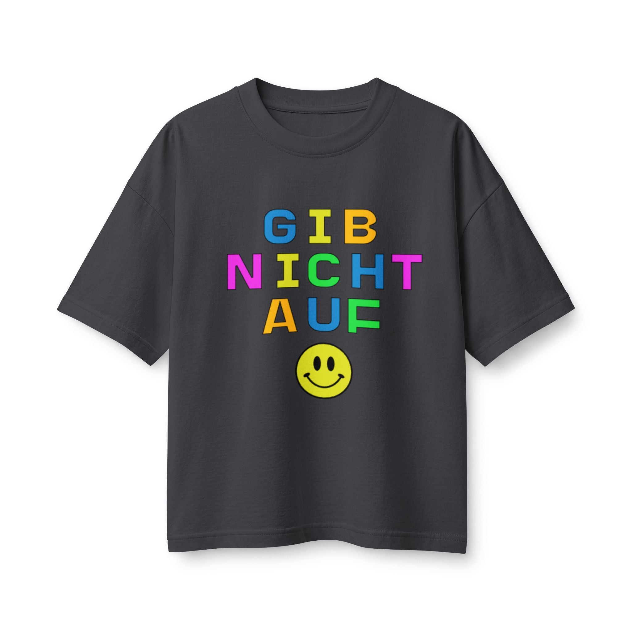 Gib Nicht Auf boxy Tee, Colorful German Motivational Graphic T-Shirt