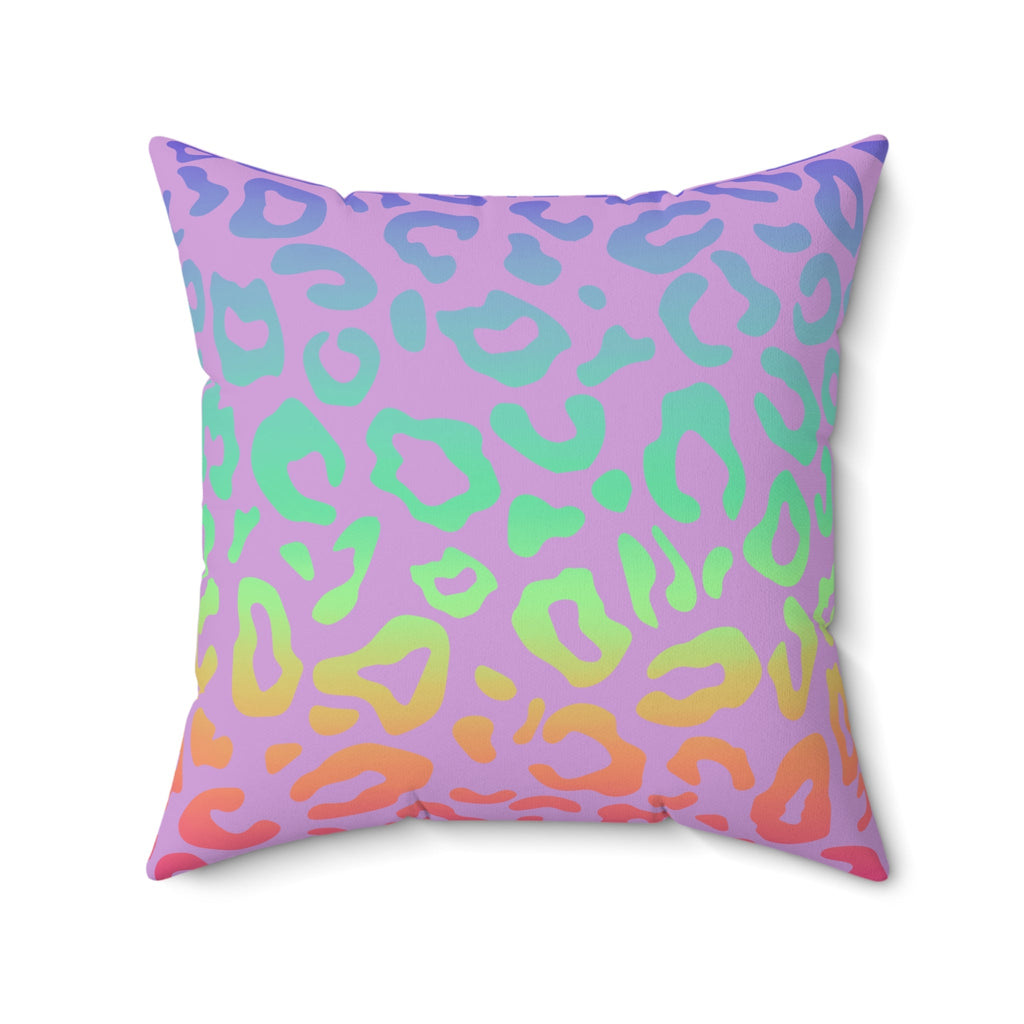 Bespattered Facade Vibrant Leopard Print Faux Suede Square Throw Pillow | 4 Sizes