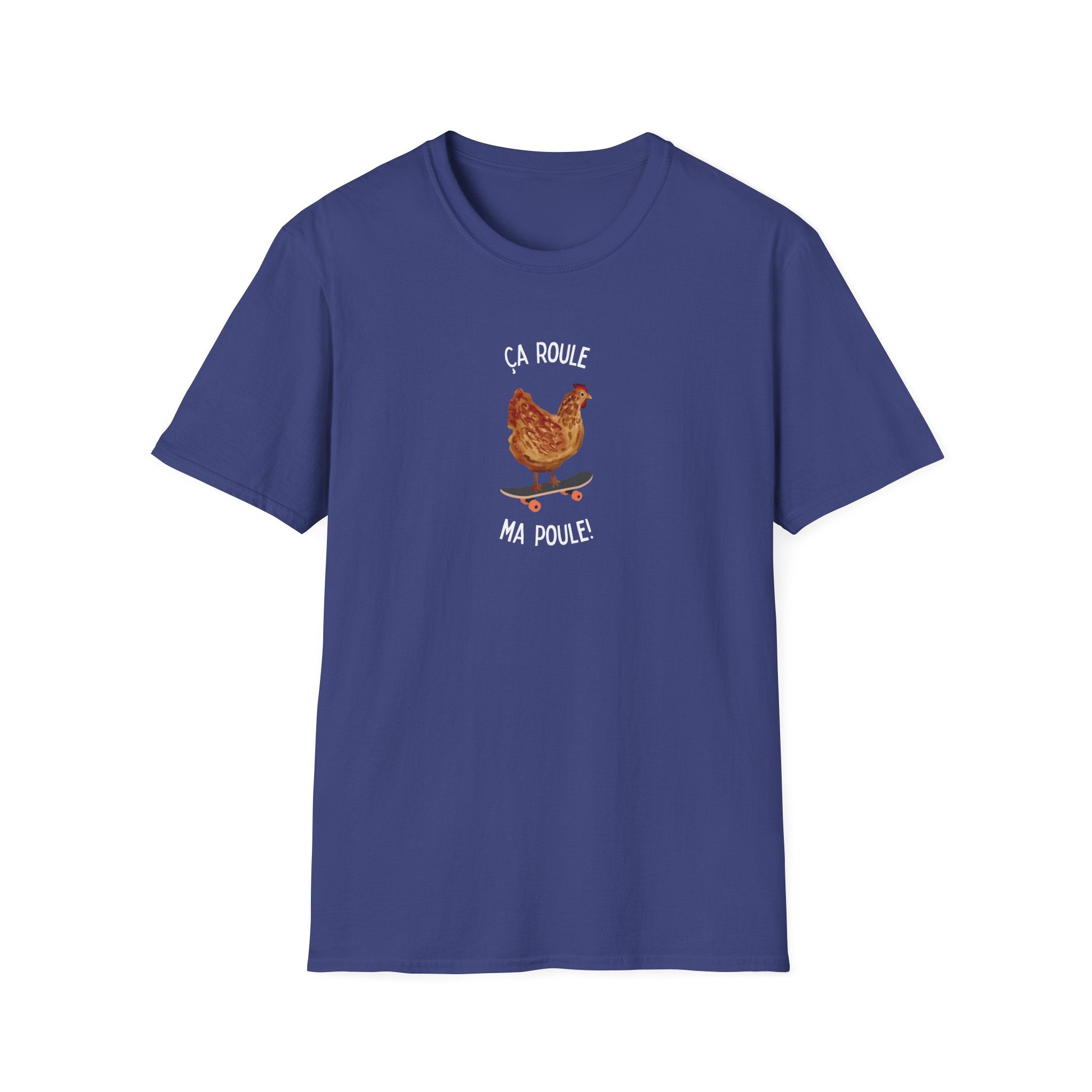 Chicken Skateboard T-Shirt — “Ça Roule Ma Poule” Funny French Hen Graphic Tee