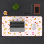 Pink gingham Foodie Picnic Snacks Desk Mat, Cute Food Pattern, light plaid Background