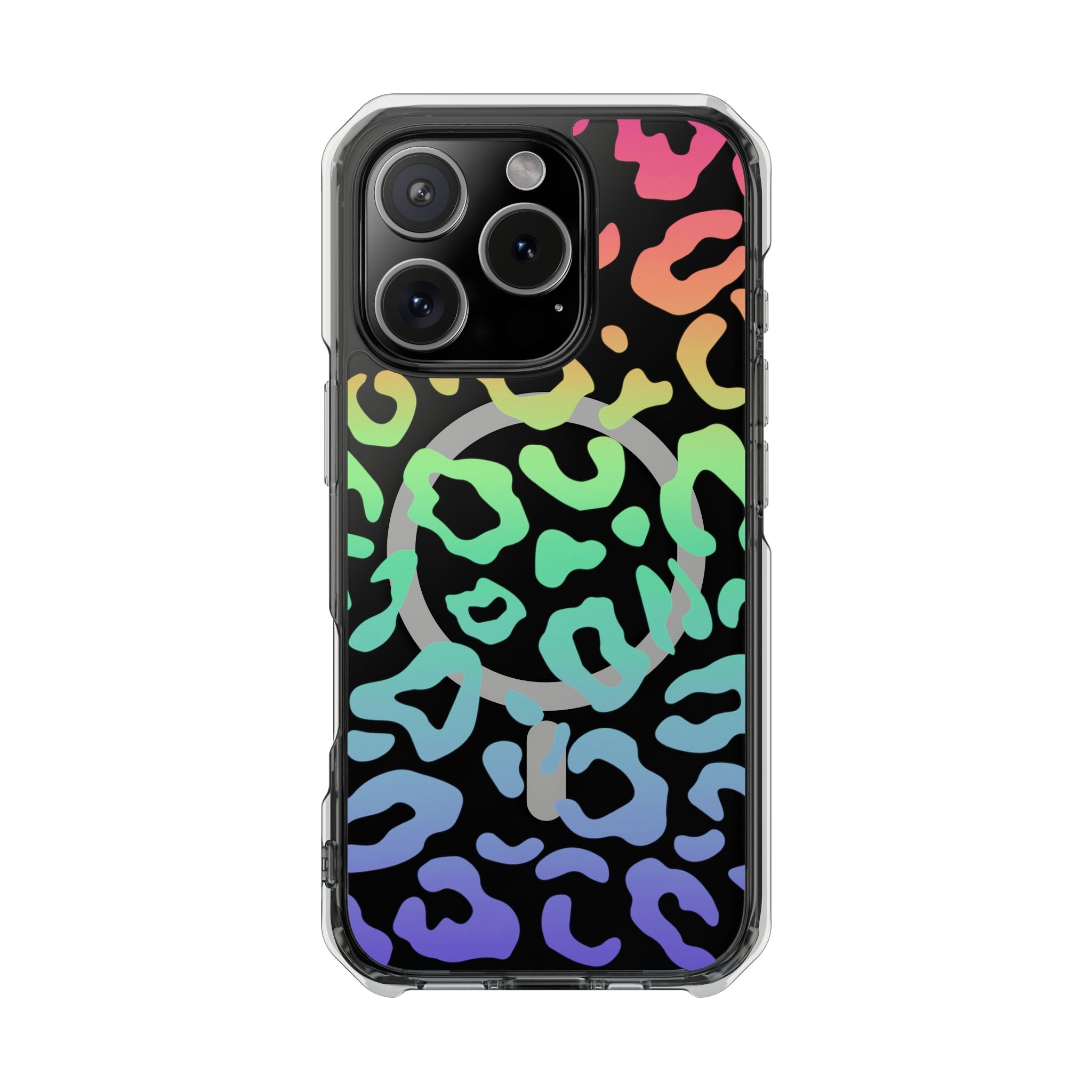 Bespattered Facade Bright Rainbow Leopard MagSafe Clear Impact Case
