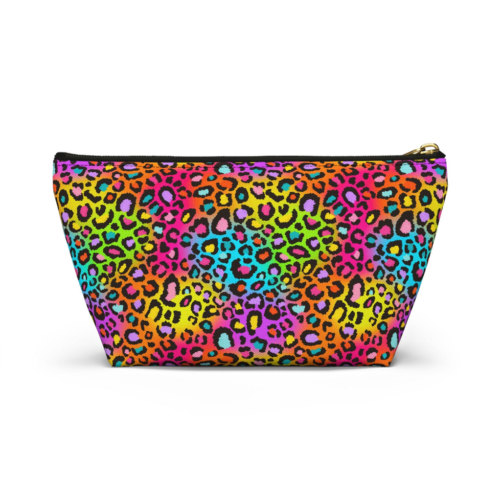 Bespattered Facade Neon Rainbow Leopard Accessory Pouch With T-Bottom | 2 Sizes