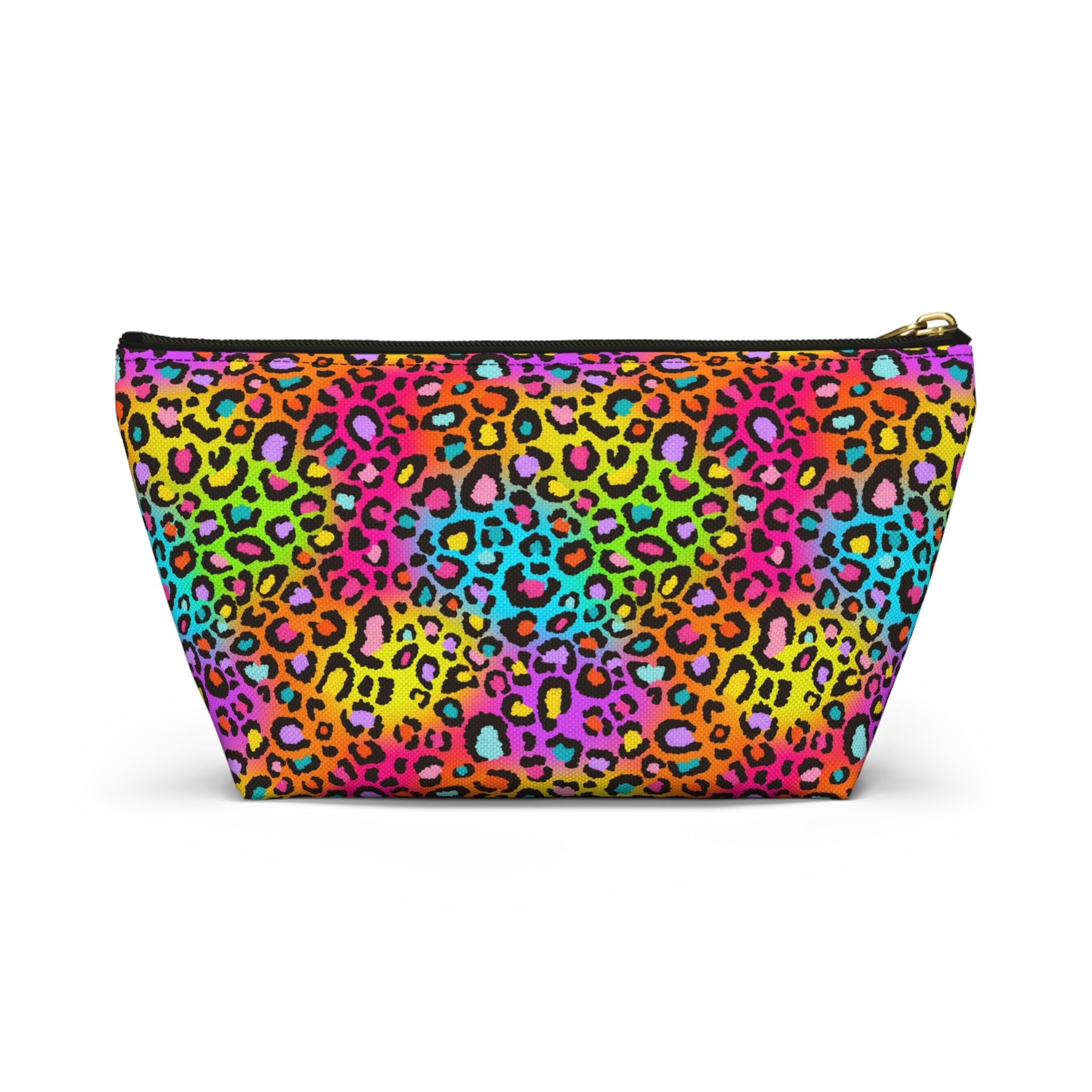 Bespattered Facade Neon Rainbow Leopard Accessory Pouch With T-Bottom | 2 Sizes