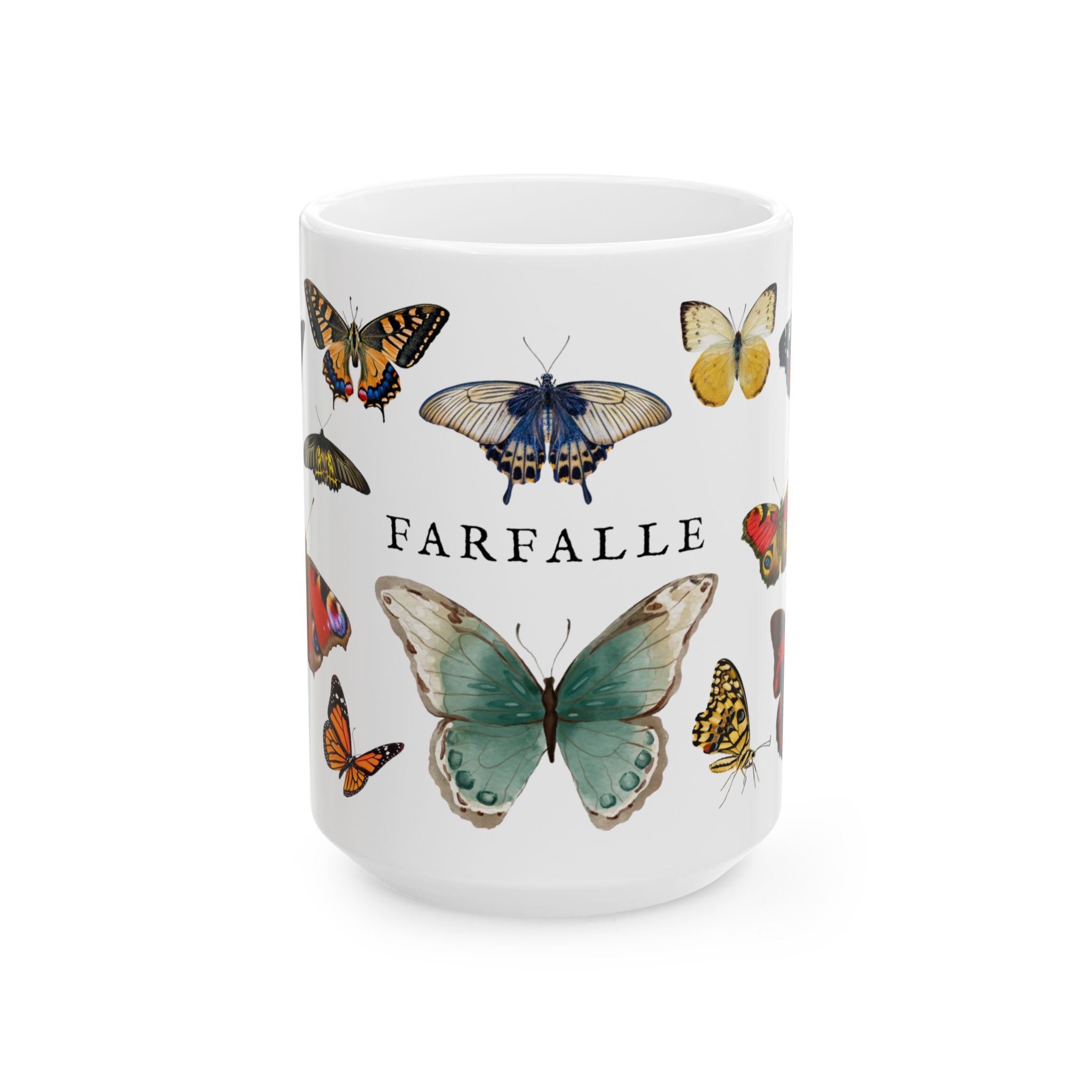 Farfalle Italian Vintage Butterflies Ceramic Mug — Colorful insect Design (11oz & 15oz)