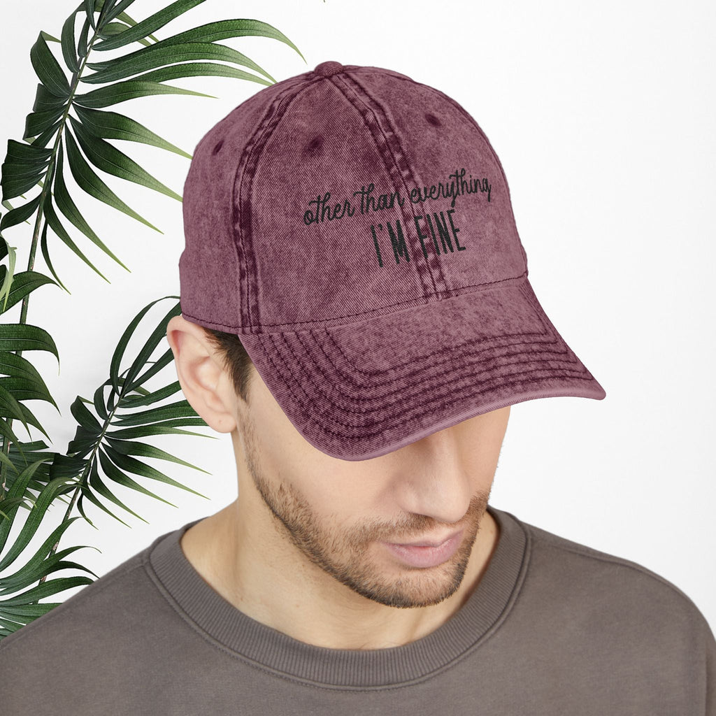 Bespattered Facade "I'm Fine" Black Embroidered Vintage Cap