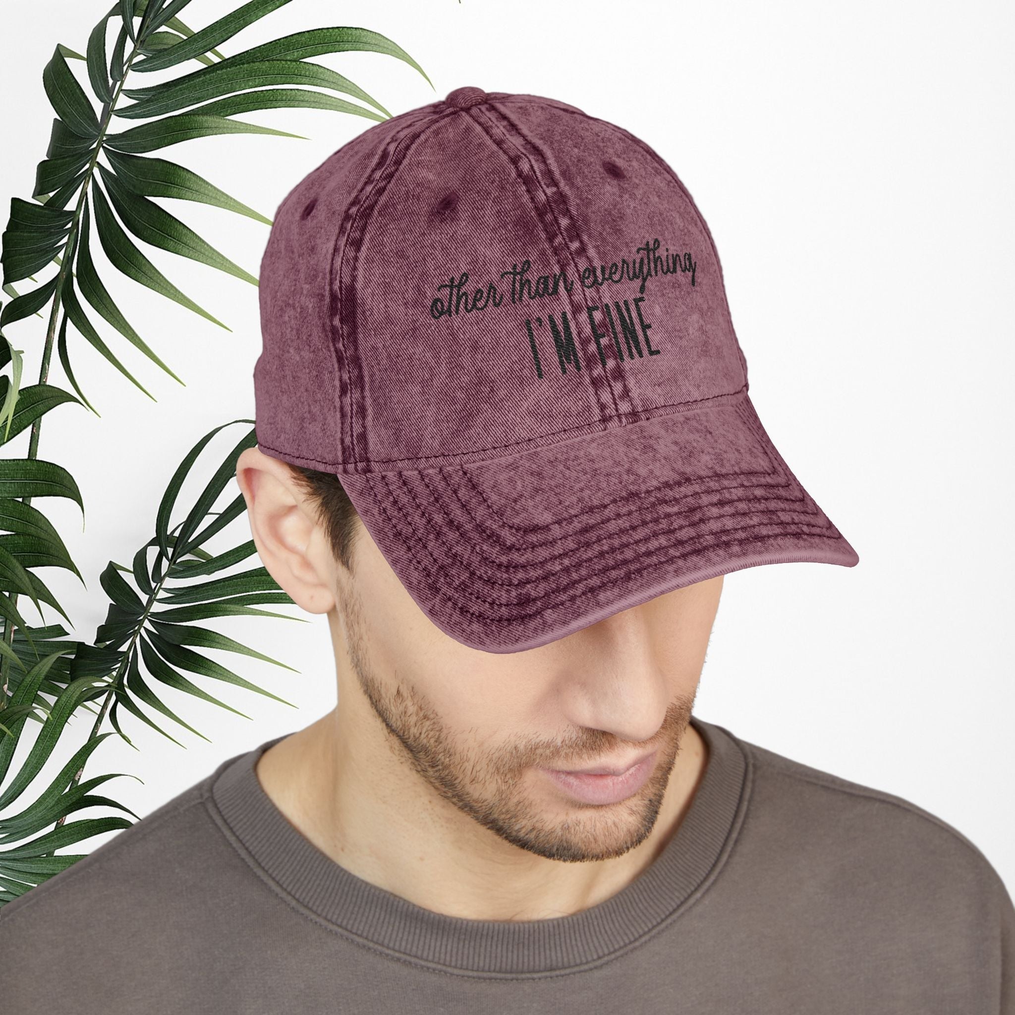 Bespattered Facade "I'm Fine" Black Embroidered Vintage Cap