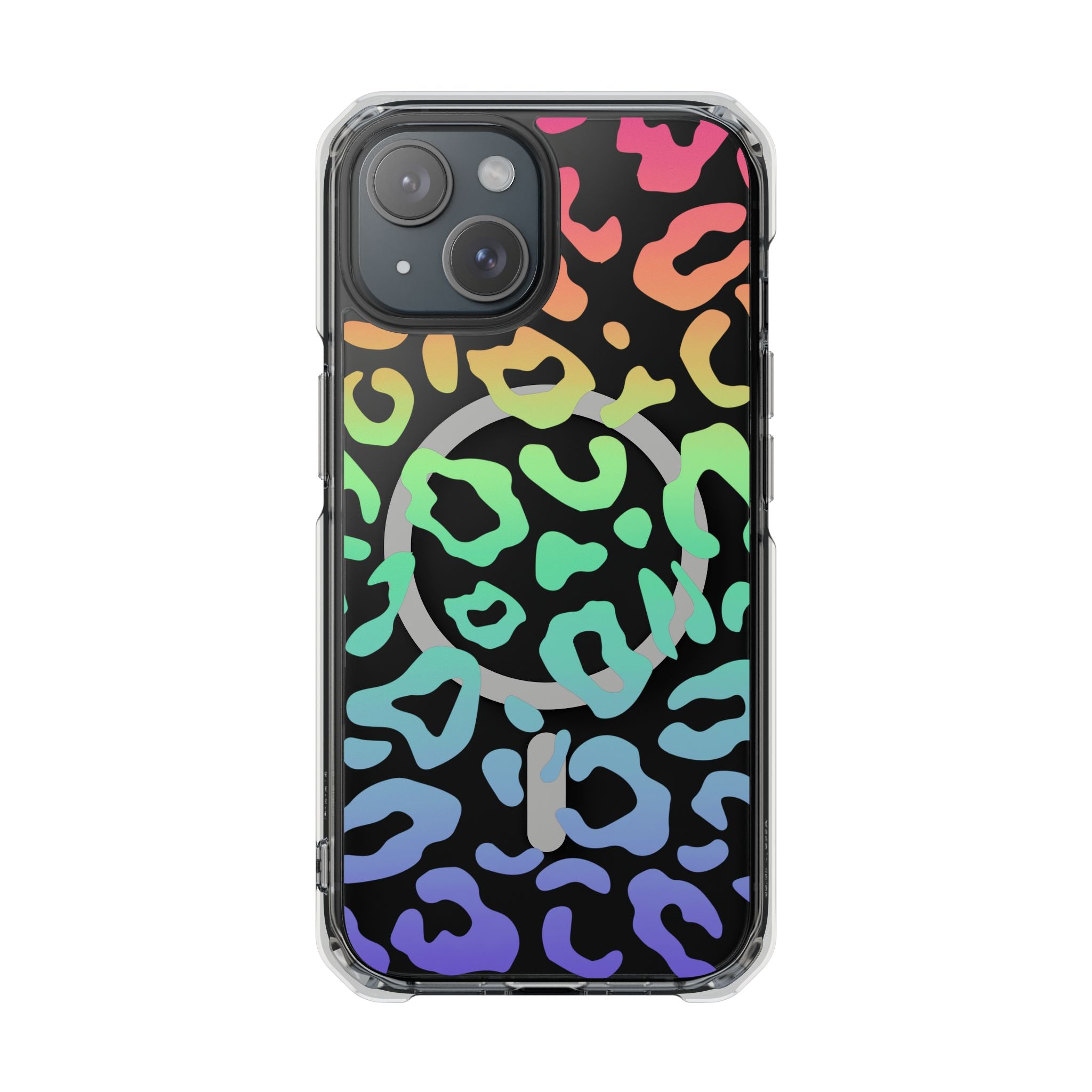 Bespattered Facade Bright Rainbow Leopard MagSafe Clear Impact Case