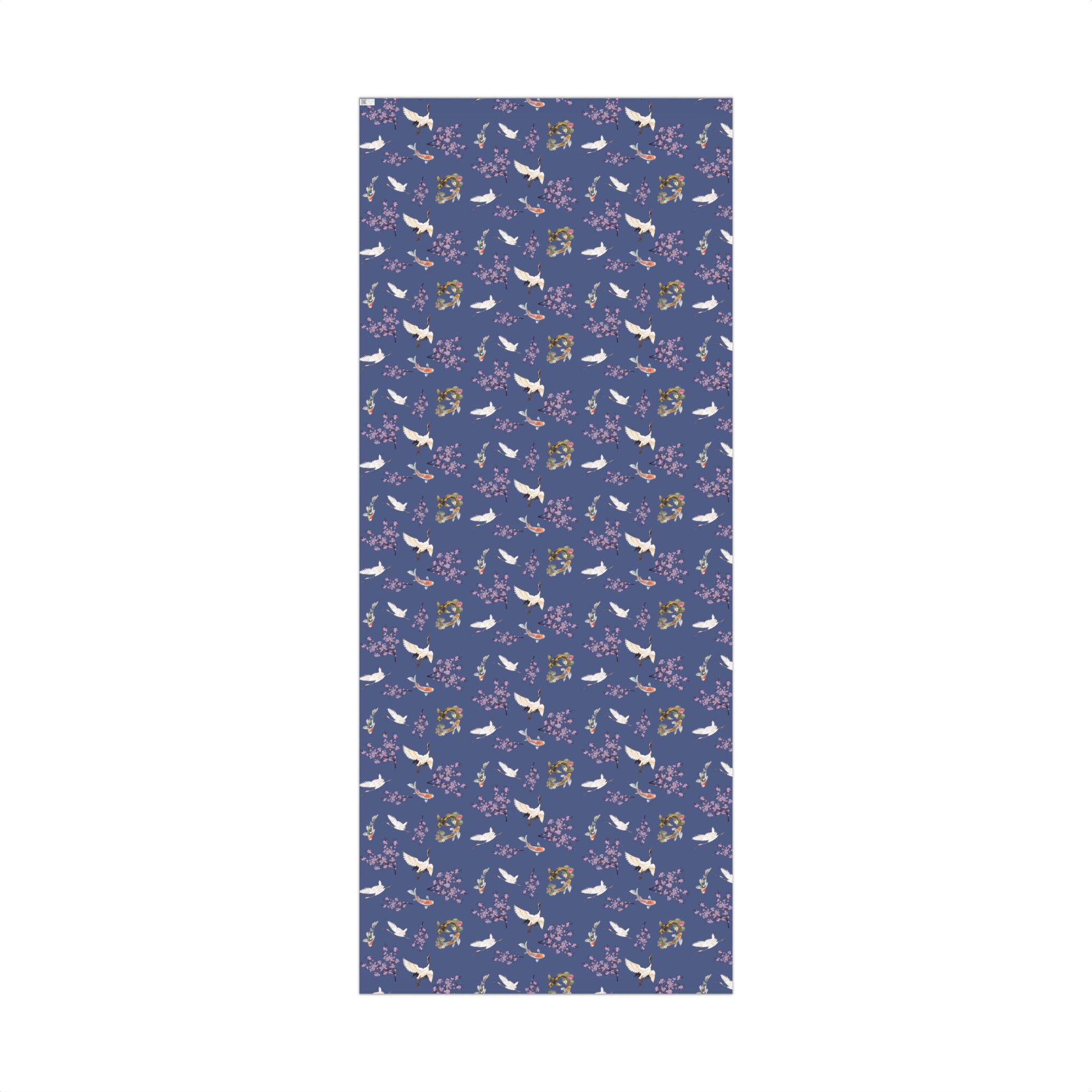 Elegant Koi Fish Cherry Blossom Gift Wrap, indigo Blue Wrapping Paper, Crane Pattern