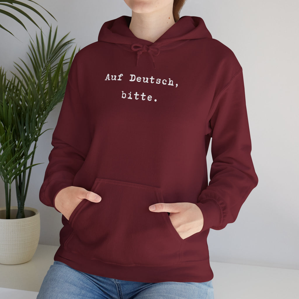 Auf Deutsch bitte Hoodie, Minimal Text Design, German Phrase Pullover
