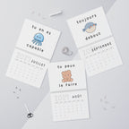 French motivational phrases kawaii Monthly Wall Calendar 2027, Cute Encouragement Calendar